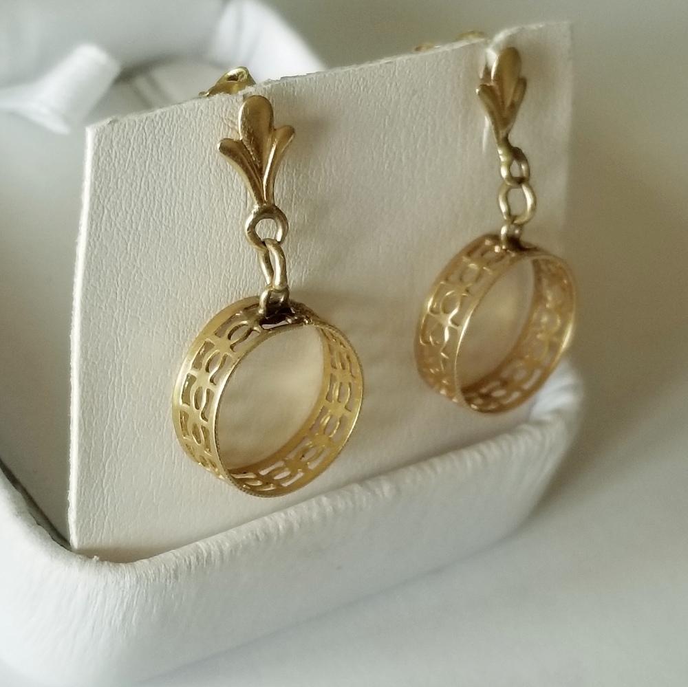 14K Gold Open Ring Dangling Earrings